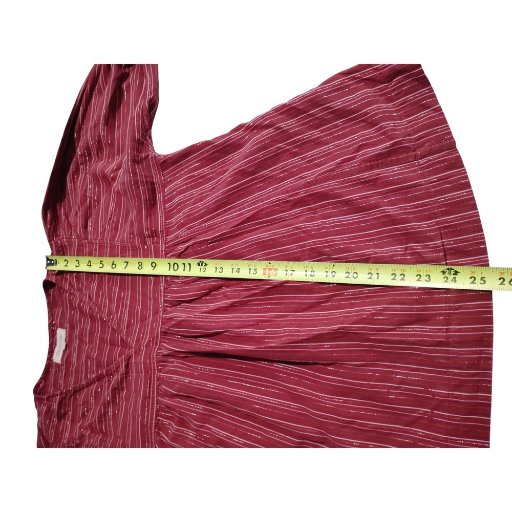 Madewell Maroon Metallic Striped V-Neck Balloon Sleeve Blouse Top XL Cotton - Picture 4 of 9